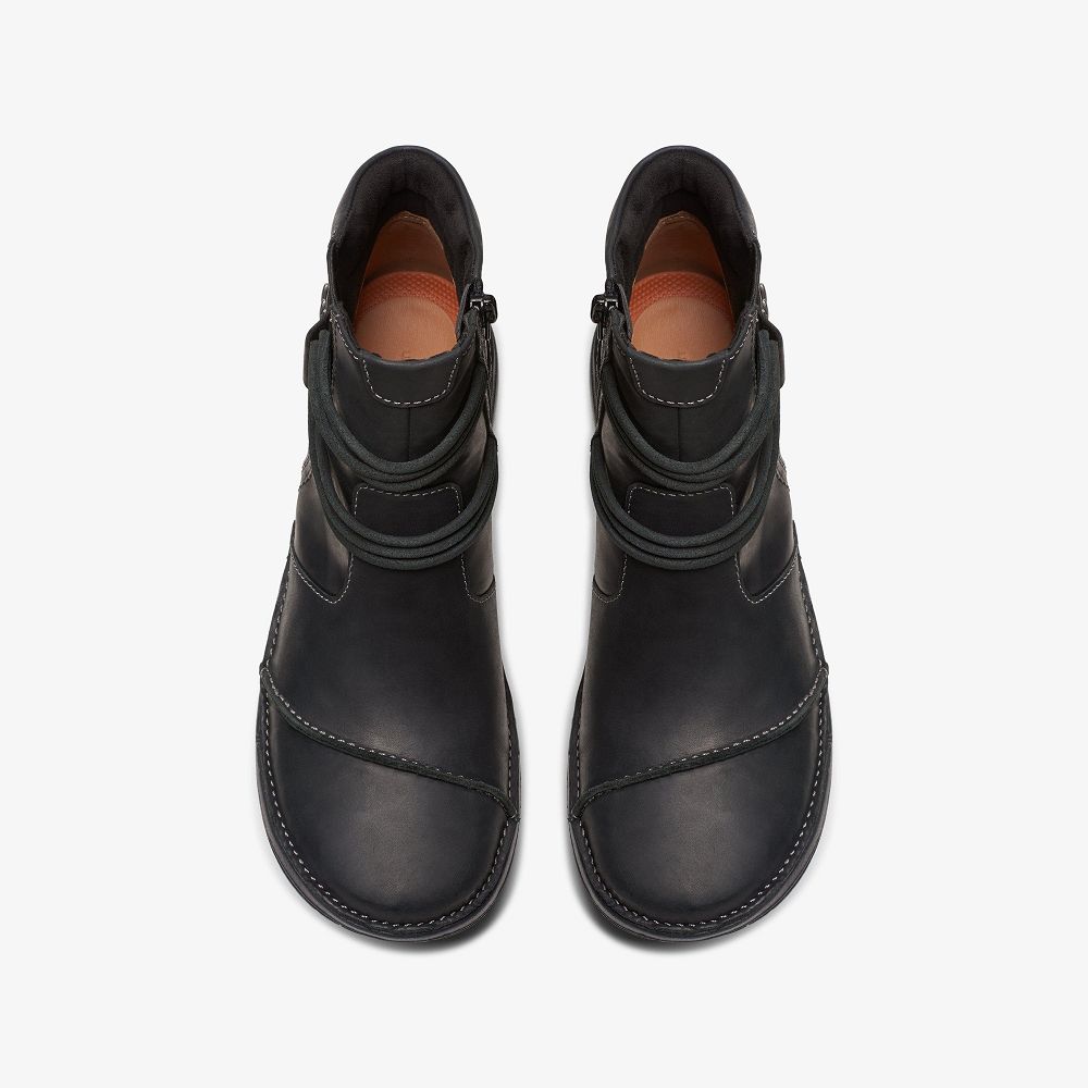 Black Leather Clarks Un Loop Up Women Boots | 1953GPVYH