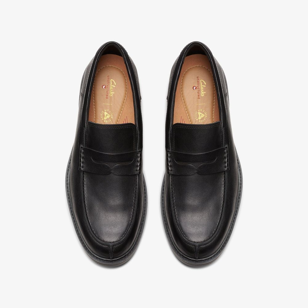 Black Leather Clarks Un Shire Step Men Loafers | 9534UWTYX