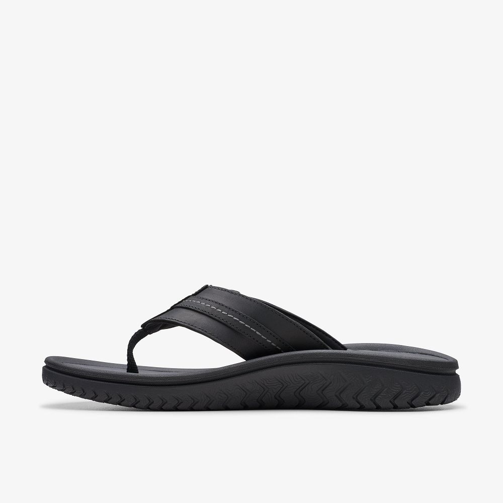 Black Leather Clarks WESLEY SUN Men Sandals | 9571RWPQI