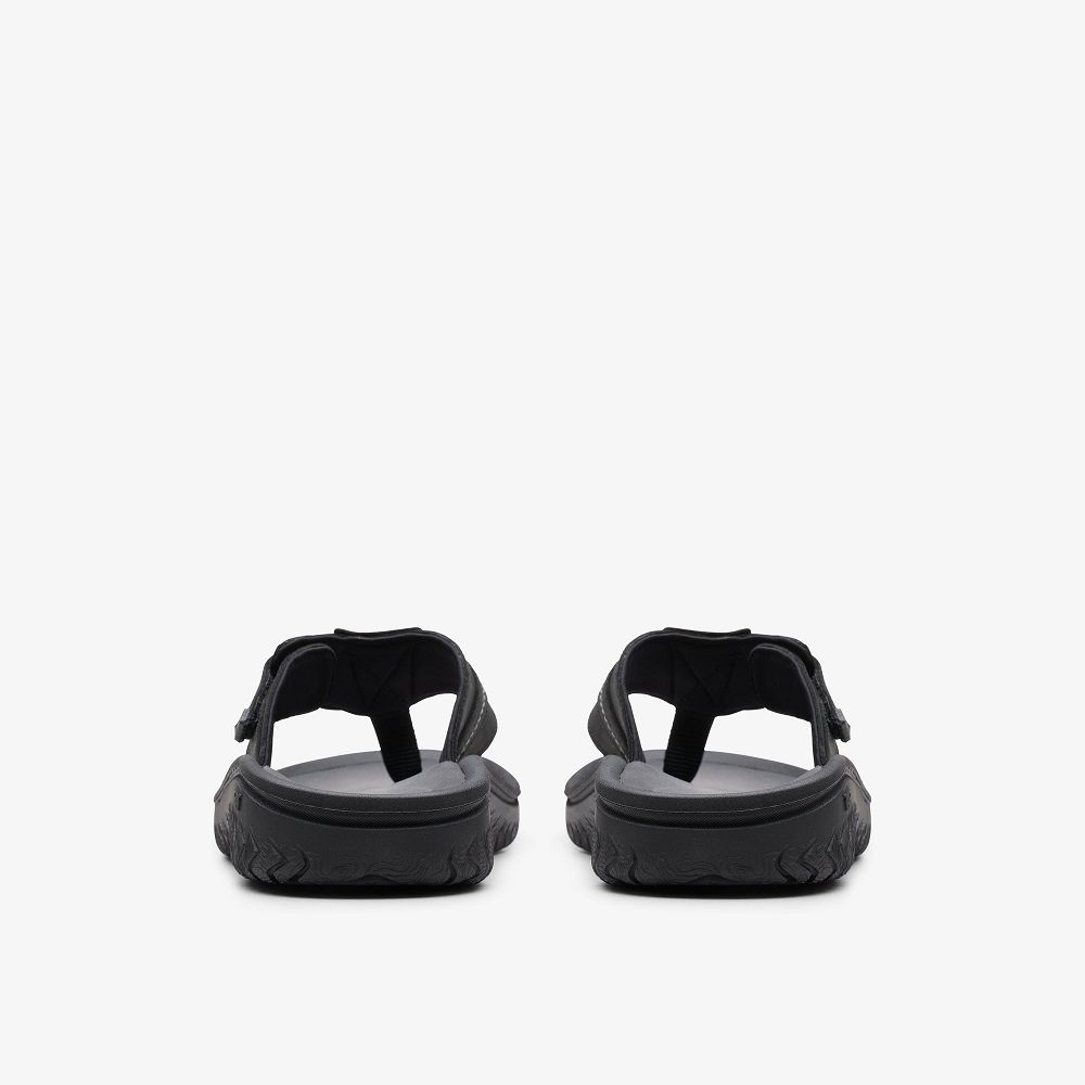 Black Leather Clarks WESLEY SUN Men Sandals | 9571RWPQI