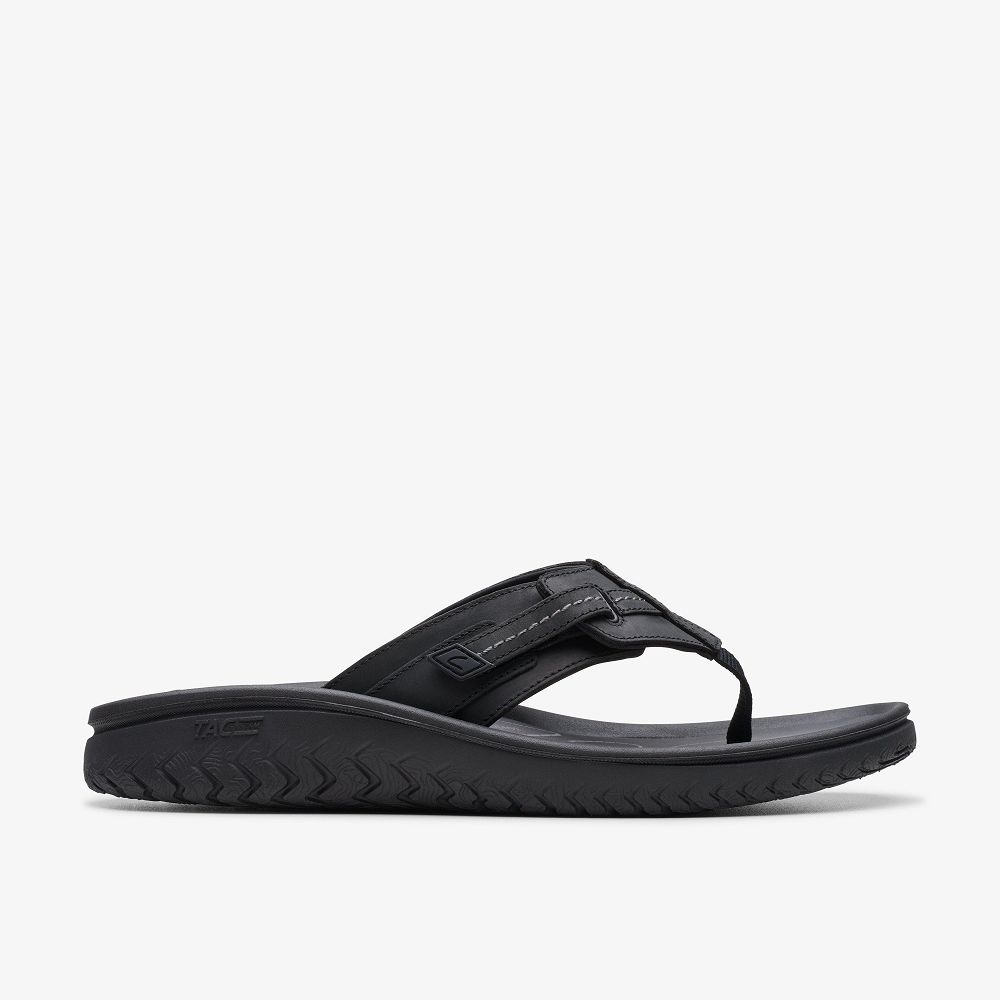 Black Leather Clarks WESLEY SUN Men Sandals | 9571RWPQI