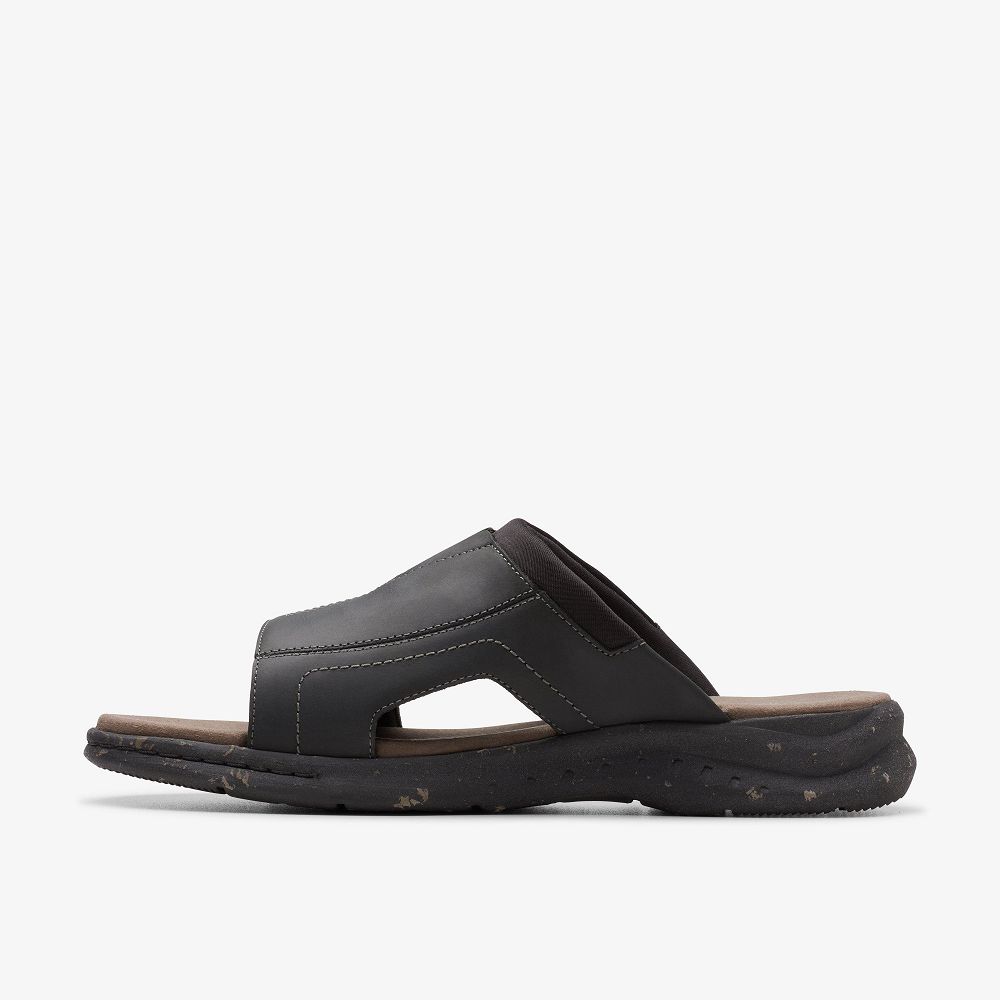 Black Leather Clarks Walkford Band Men Sandals | 8250EQHXP