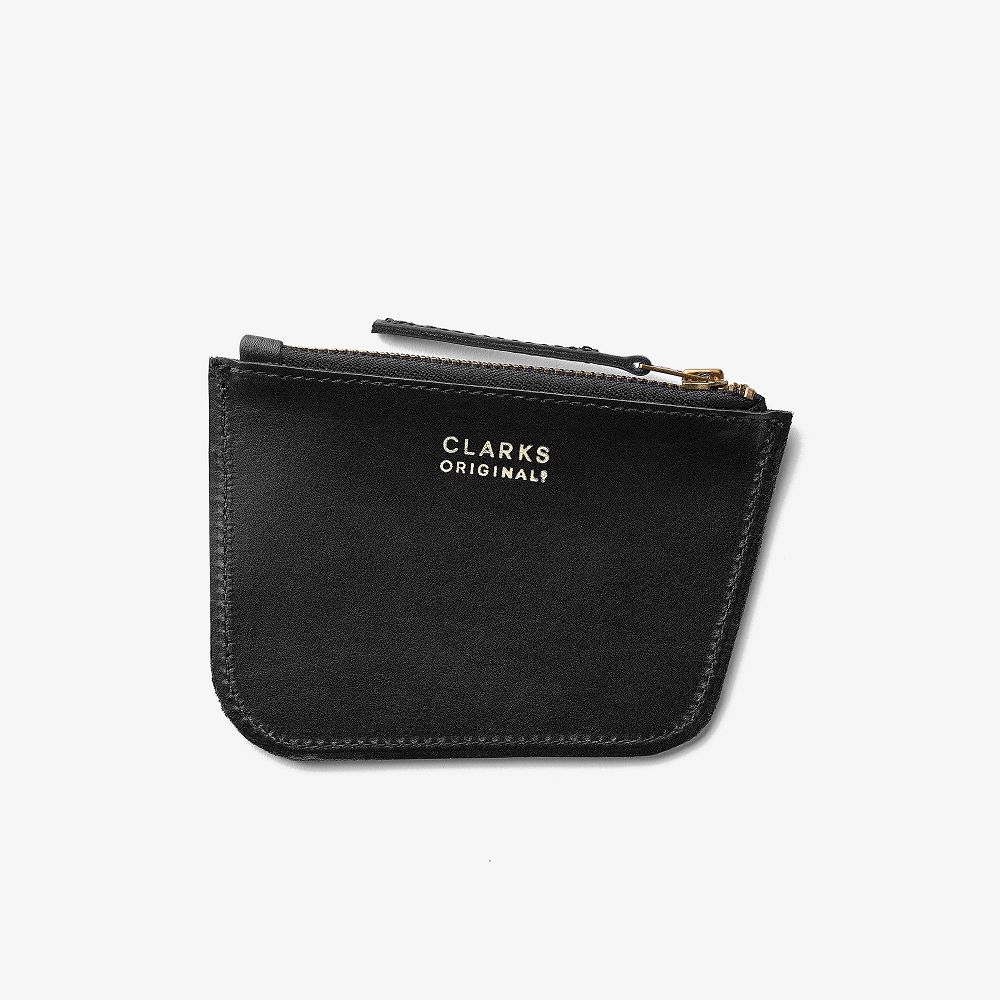 Black Leather Clarks Wallabee Coin Men Wallets | 8631ELXAG