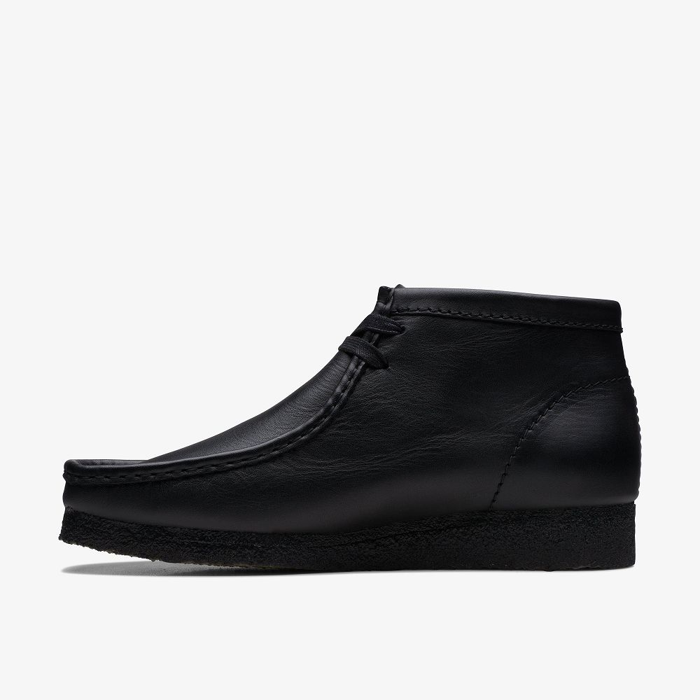 Black Leather Clarks Wallabee Men Boots | 8724EWFCY