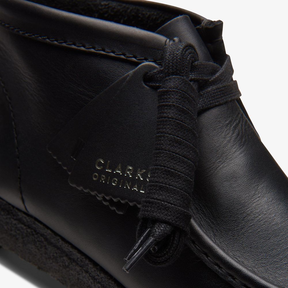 Black Leather Clarks Wallabee Men Boots | 8724EWFCY