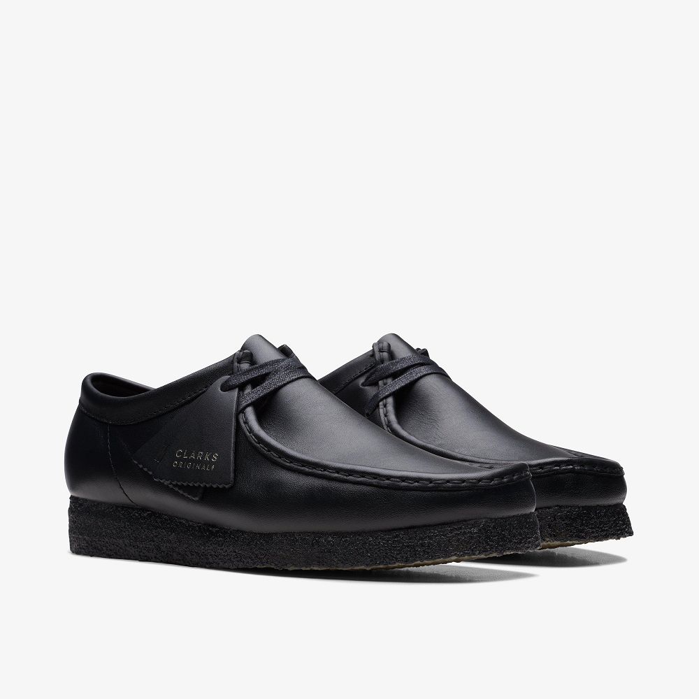 Black Leather Clarks Wallabee Men Loafers | 7862YXRGI