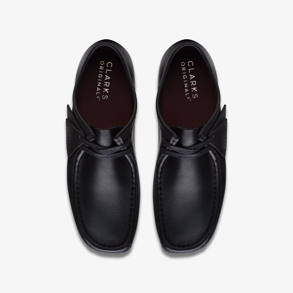 Black Leather Clarks Wallabee Men Loafers | 7862YXRGI