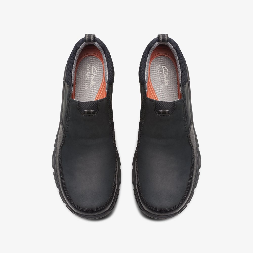 Black Leather Clarks Walpath Step Men Loafers | 1987KOGLV