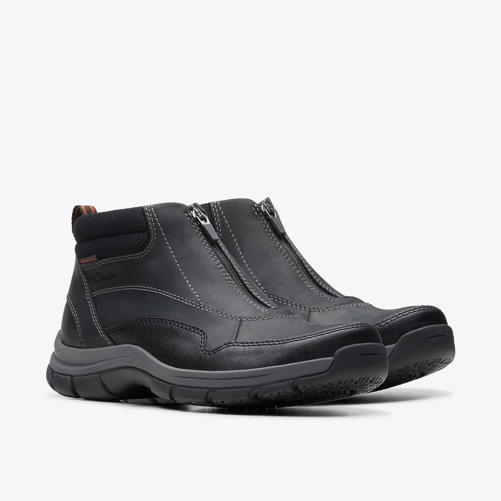 Black Leather Clarks Walpath Zip Men Boots | 5831XNAUG