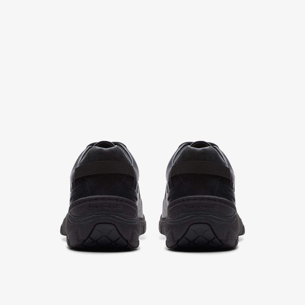 Black Leather Clarks Wave Range Women Sneakers | 0647IQFPS