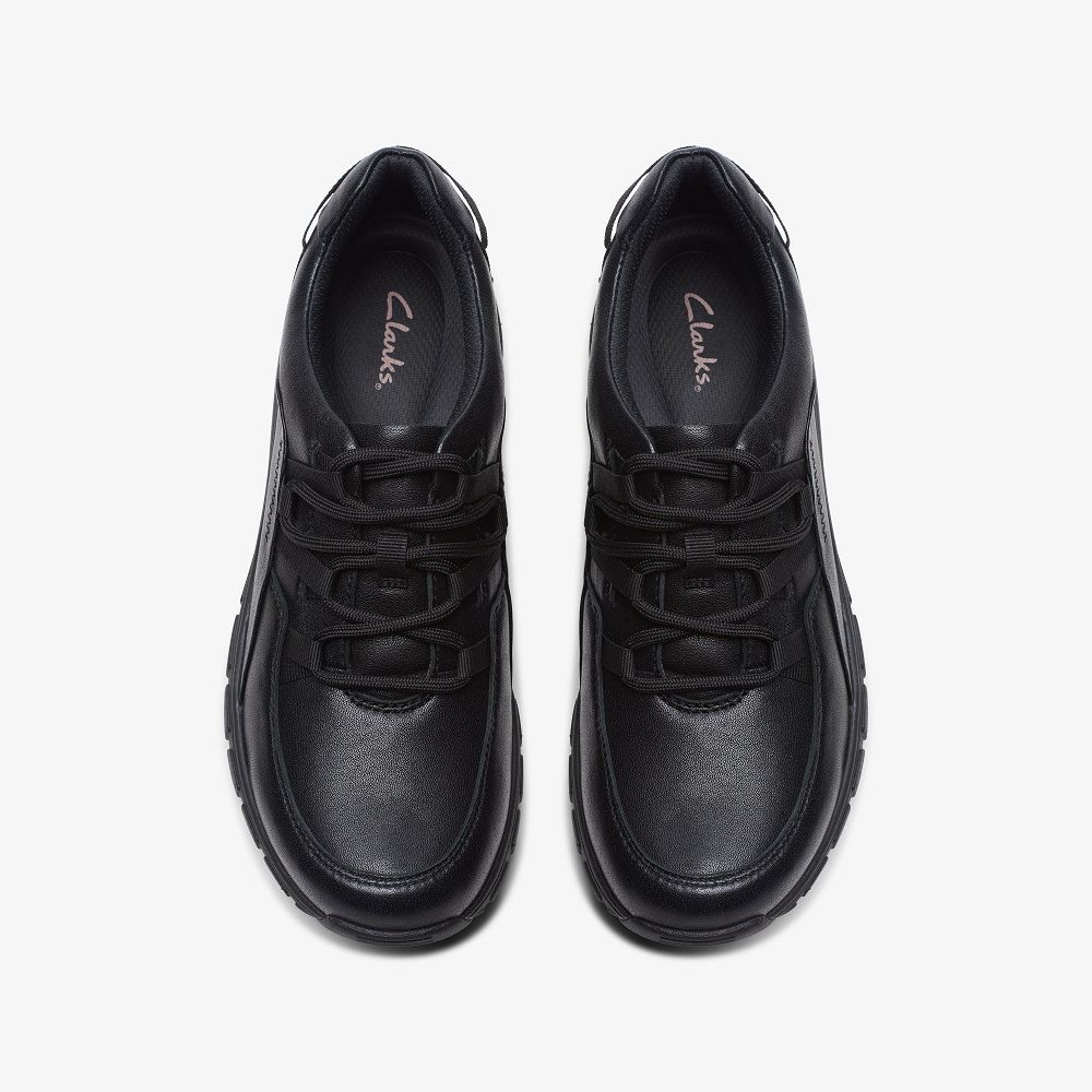 Black Leather Clarks Wave Range Women Sneakers | 0647IQFPS