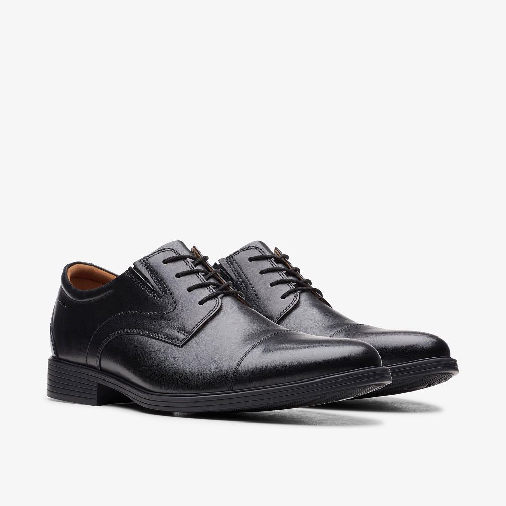 Black Leather Clarks Whiddon Cap Men Oxfords | 7210CQNHZ