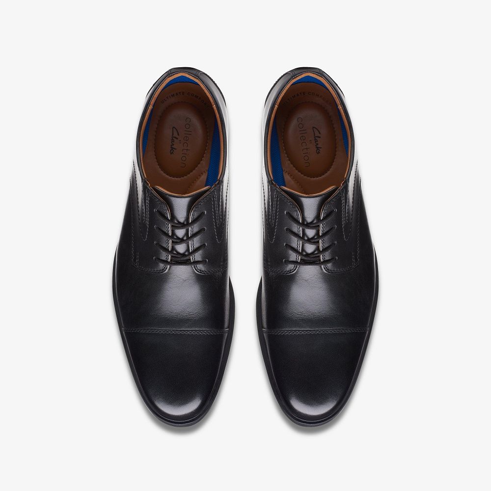 Black Leather Clarks Whiddon Cap Men Oxfords | 7210CQNHZ