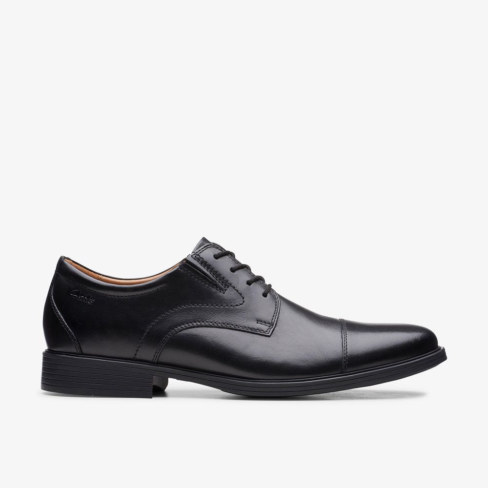 Black Leather Clarks Whiddon Cap Men Oxfords | 7210CQNHZ