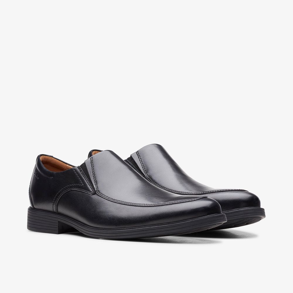 Black Leather Clarks Whiddon Step Men Loafers | 6398ARSGF