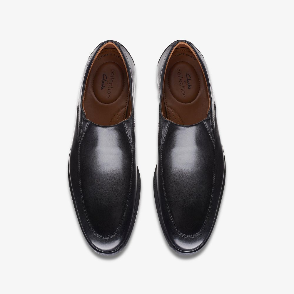 Black Leather Clarks Whiddon Step Men Loafers | 6398ARSGF