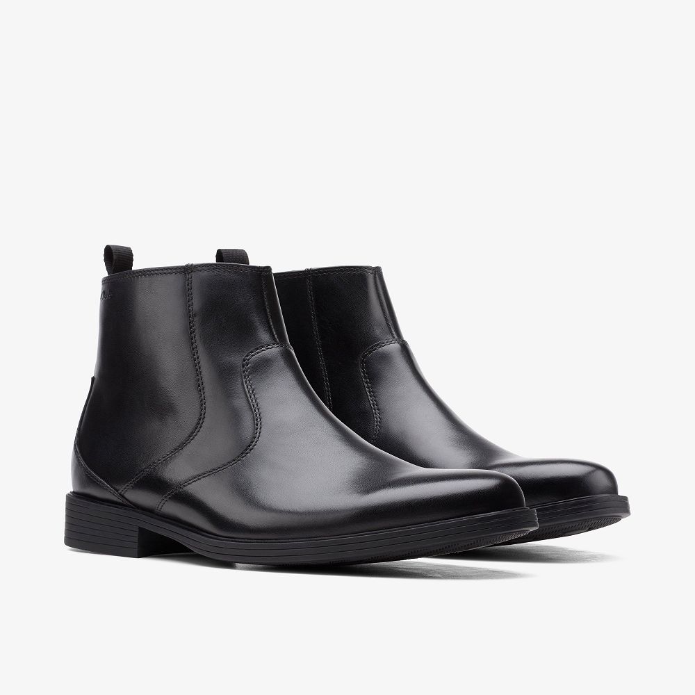 Black Leather Clarks Whiddon Zip Men Boots | 6291DHUXB