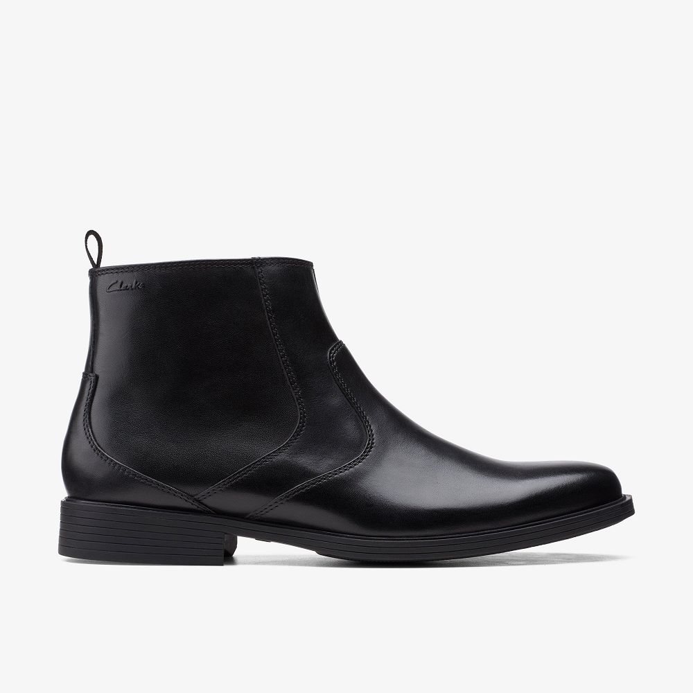 Black Leather Clarks Whiddon Zip Men Boots | 6291DHUXB