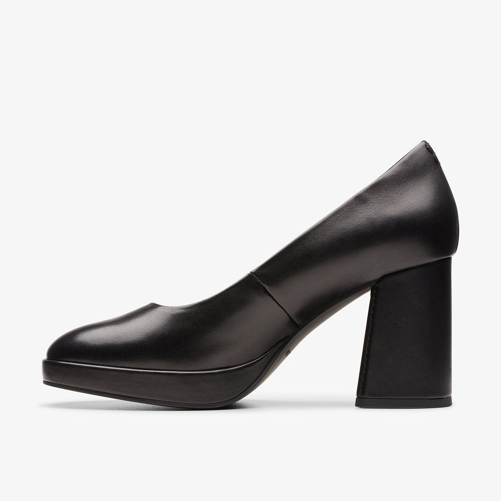 Black Leather Clarks Zoya 85 Court Women Pumps | 7481IZPJO