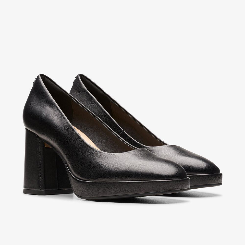 Black Leather Clarks Zoya 85 Court Women Pumps | 7481IZPJO