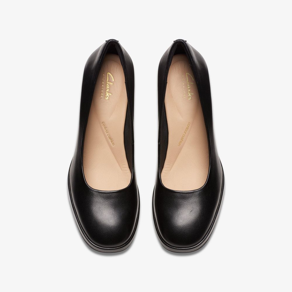 Black Leather Clarks Zoya 85 Court Women Pumps | 7481IZPJO