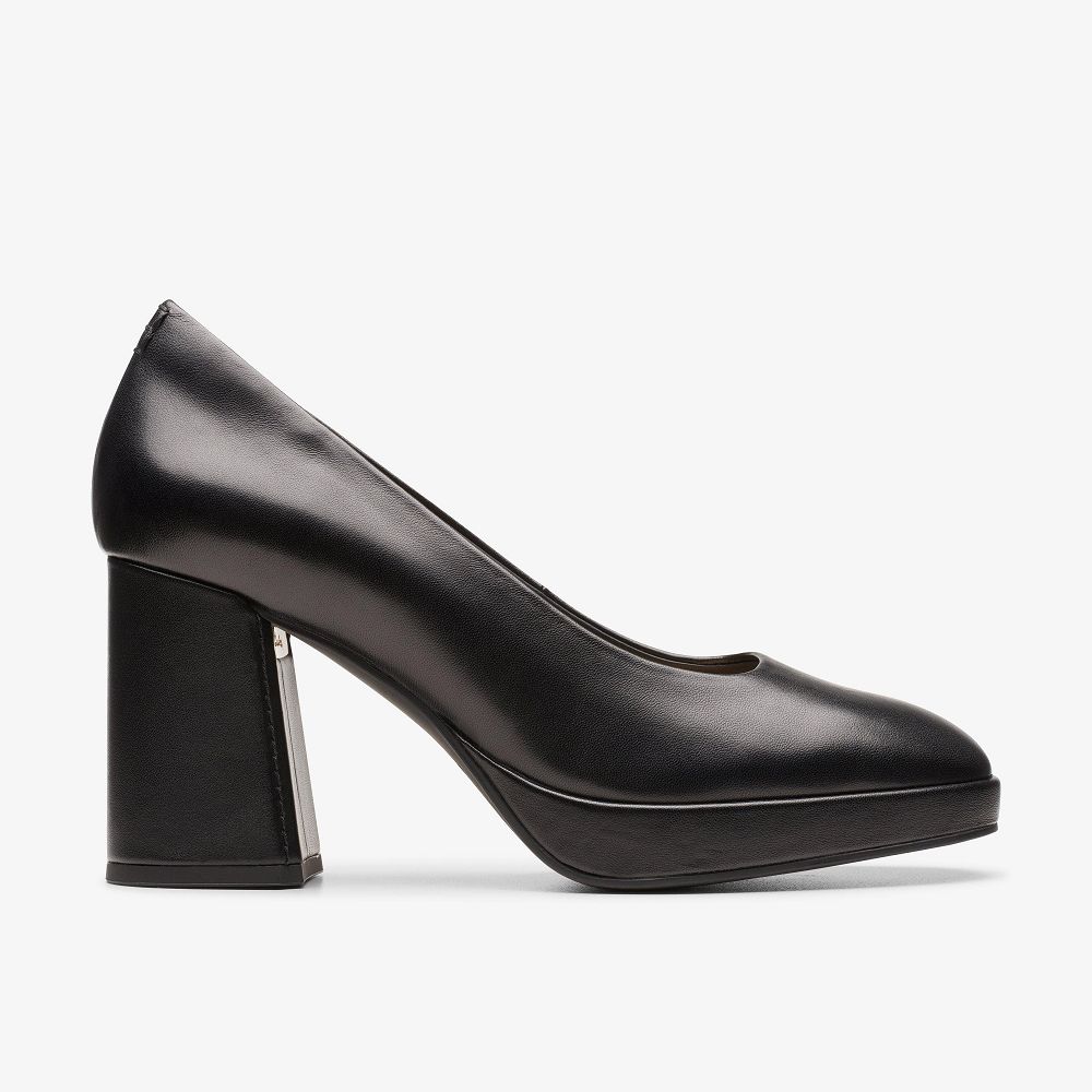 Black Leather Clarks Zoya 85 Court Women Pumps | 7481IZPJO