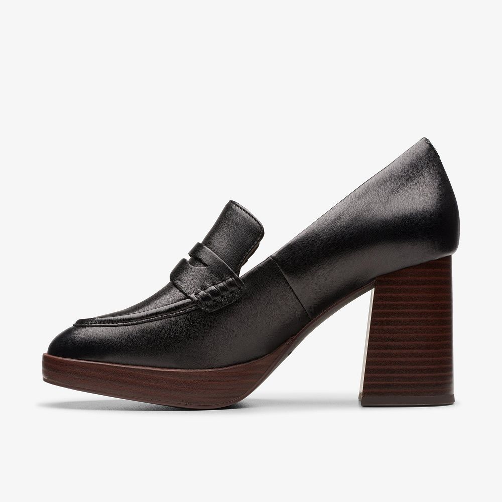 Black Leather Clarks Zoya 85 Walk Women Pumps | 0472FRZPC