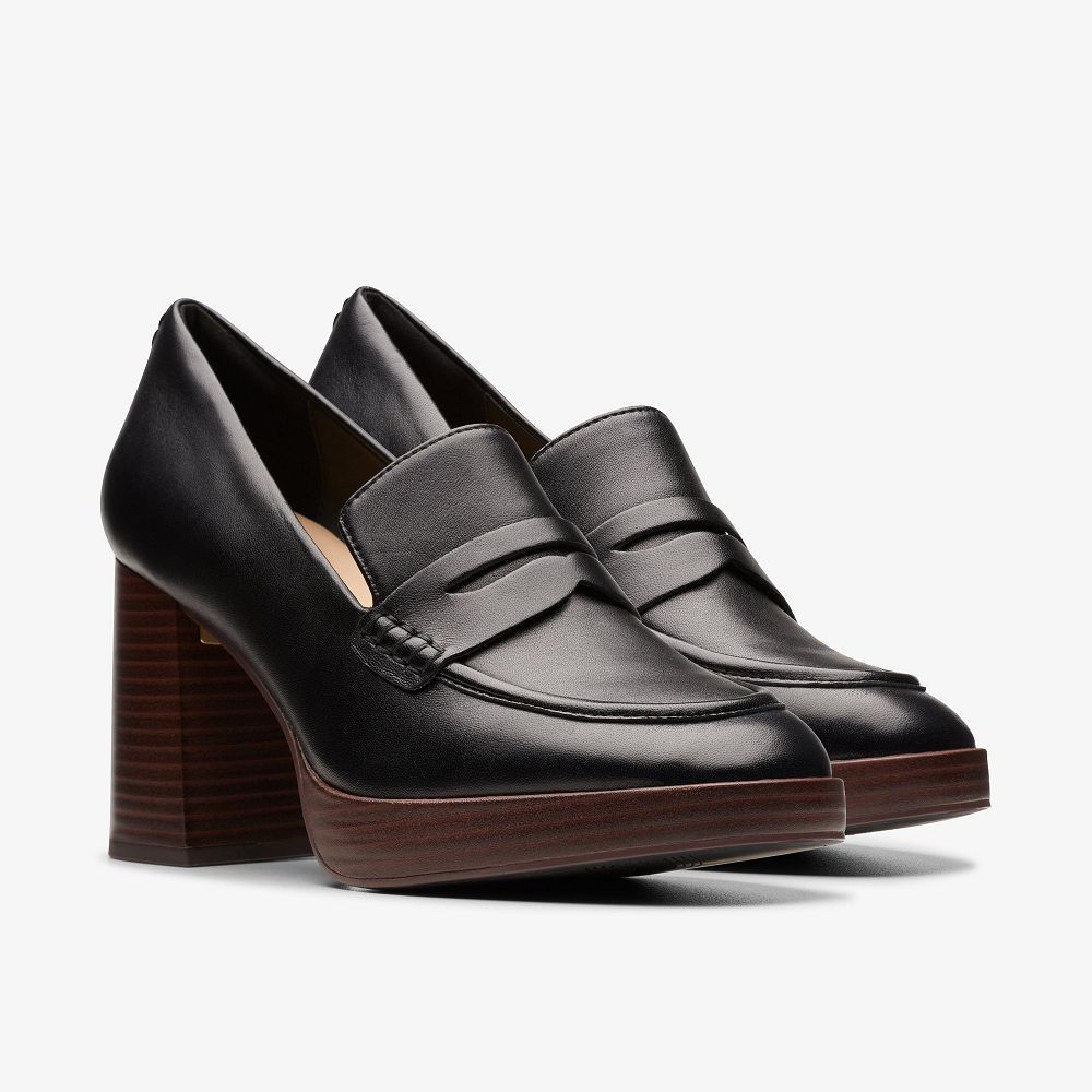 Black Leather Clarks Zoya 85 Walk Women Pumps | 0472FRZPC