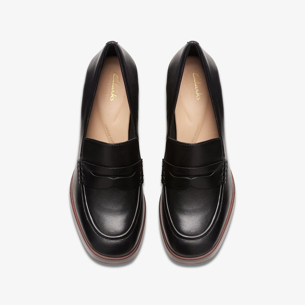 Black Leather Clarks Zoya 85 Walk Women Pumps | 0472FRZPC