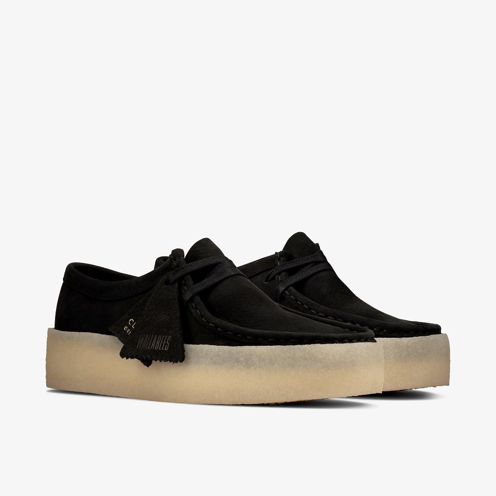 Black Nubuck Clarks Wallabee Cup Women Loafers | 0824YQEWA