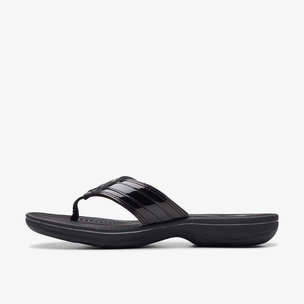 Black Patent Clarks BREEZE SEA Women Sandals | 5790LCRYK