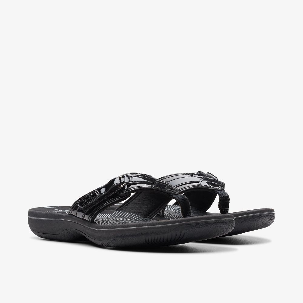 Black Patent Clarks BREEZE SEA Women Sandals | 5790LCRYK