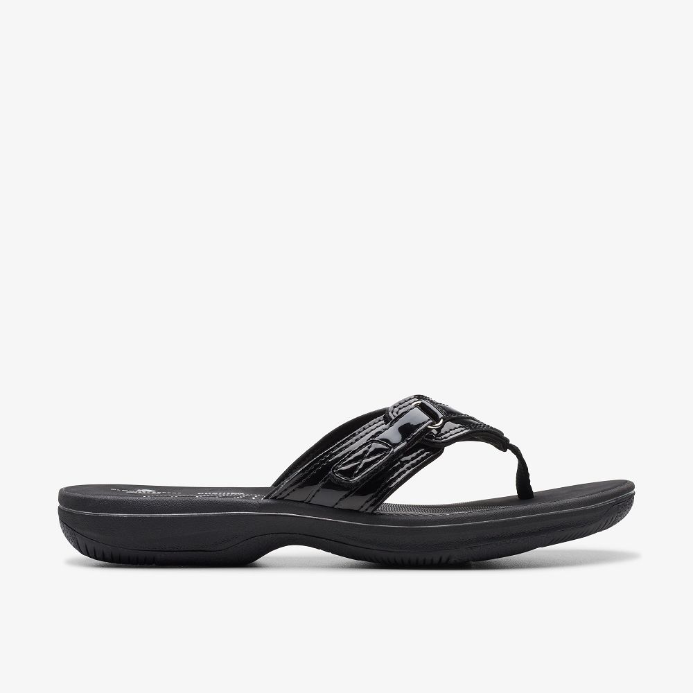 Black Patent Clarks BREEZE SEA Women Sandals | 5790LCRYK