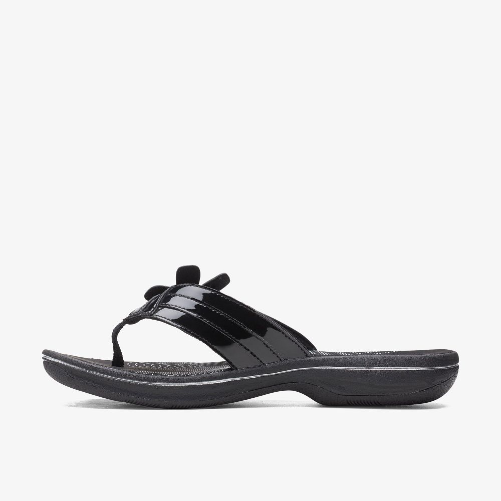 Black Patent Clarks Brinkley Flora Women Sandals | 1459BZDQF