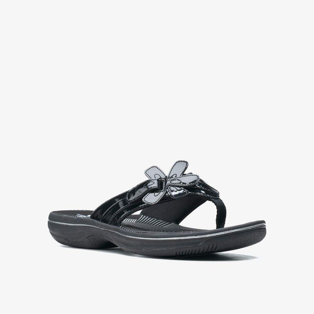 Black Patent Clarks Brinkley Flora Women Sandals | 1459BZDQF