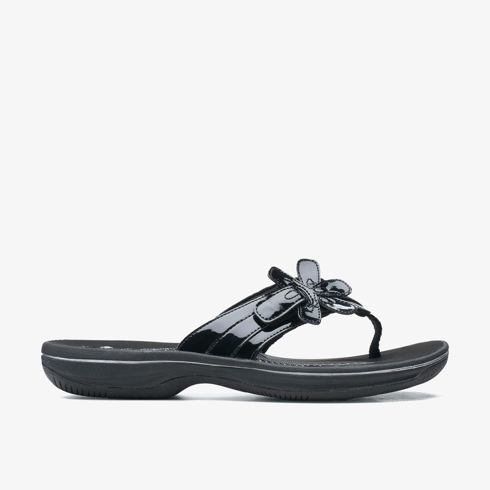 Black Patent Clarks Brinkley Flora Women Sandals | 1459BZDQF