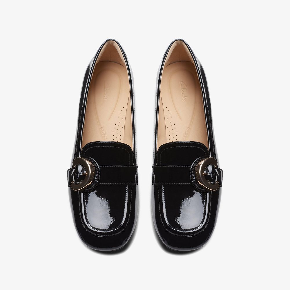 Black Patent Clarks Daiss 30 Trim Women Loafers | 7058EQIZX