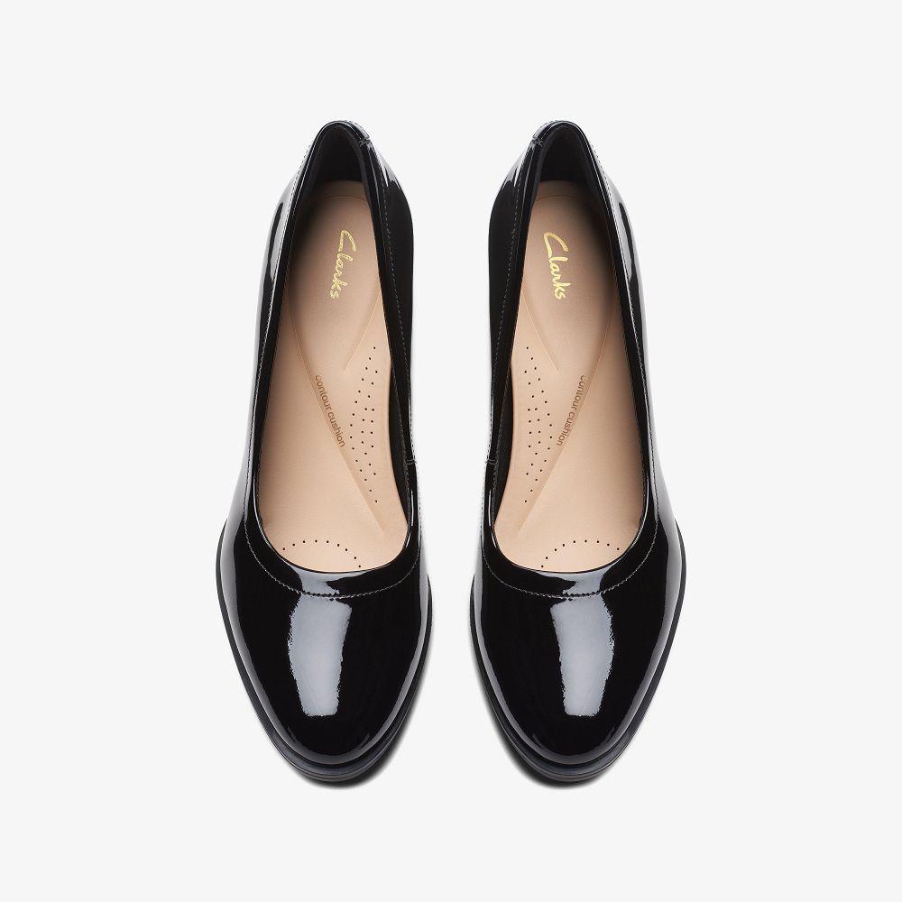 Black Patent Clarks Freva 55 Court Women Pumps | 9805DWZUC