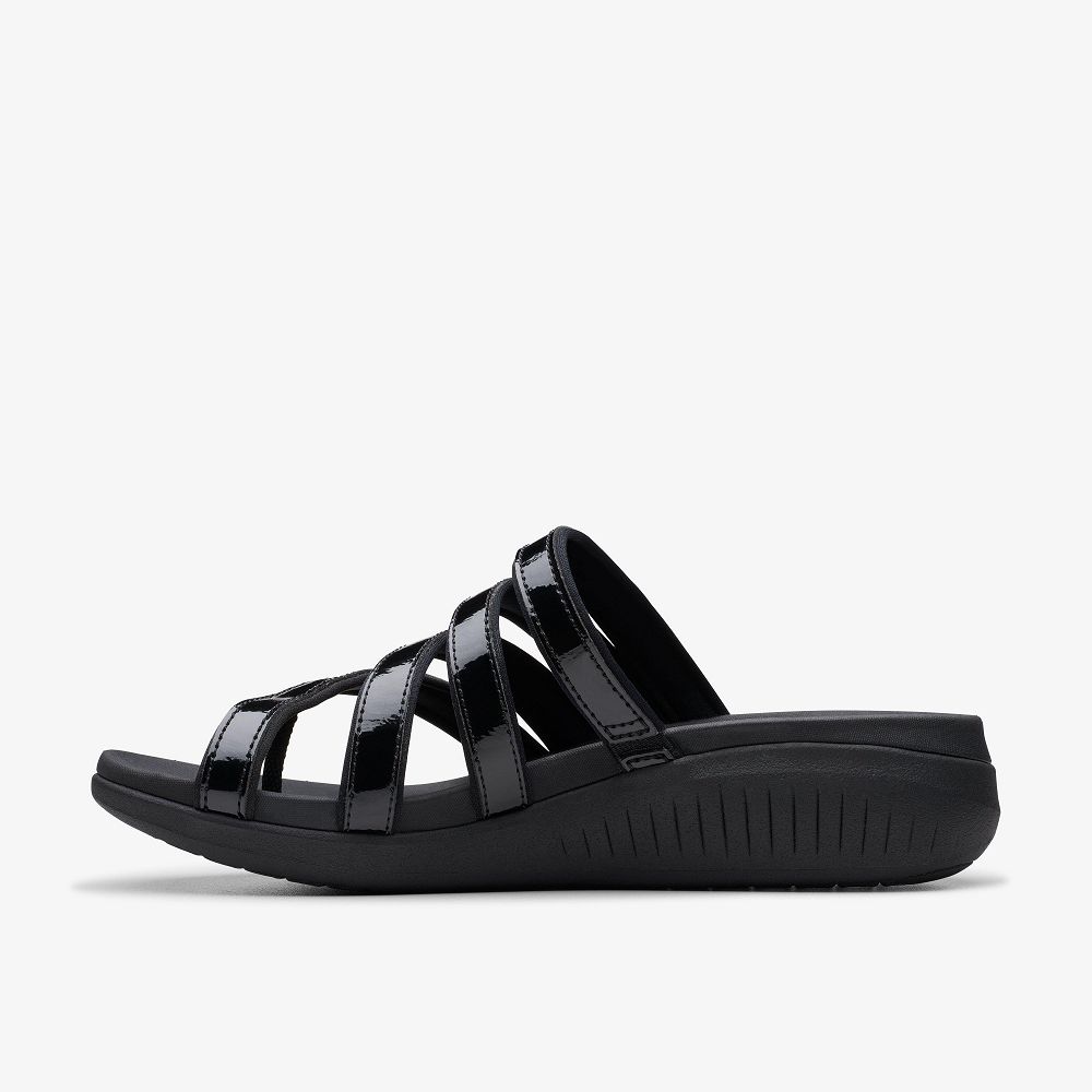 Black Patent Clarks Glide Hi Iris Women Sandals | 1349TYVQH