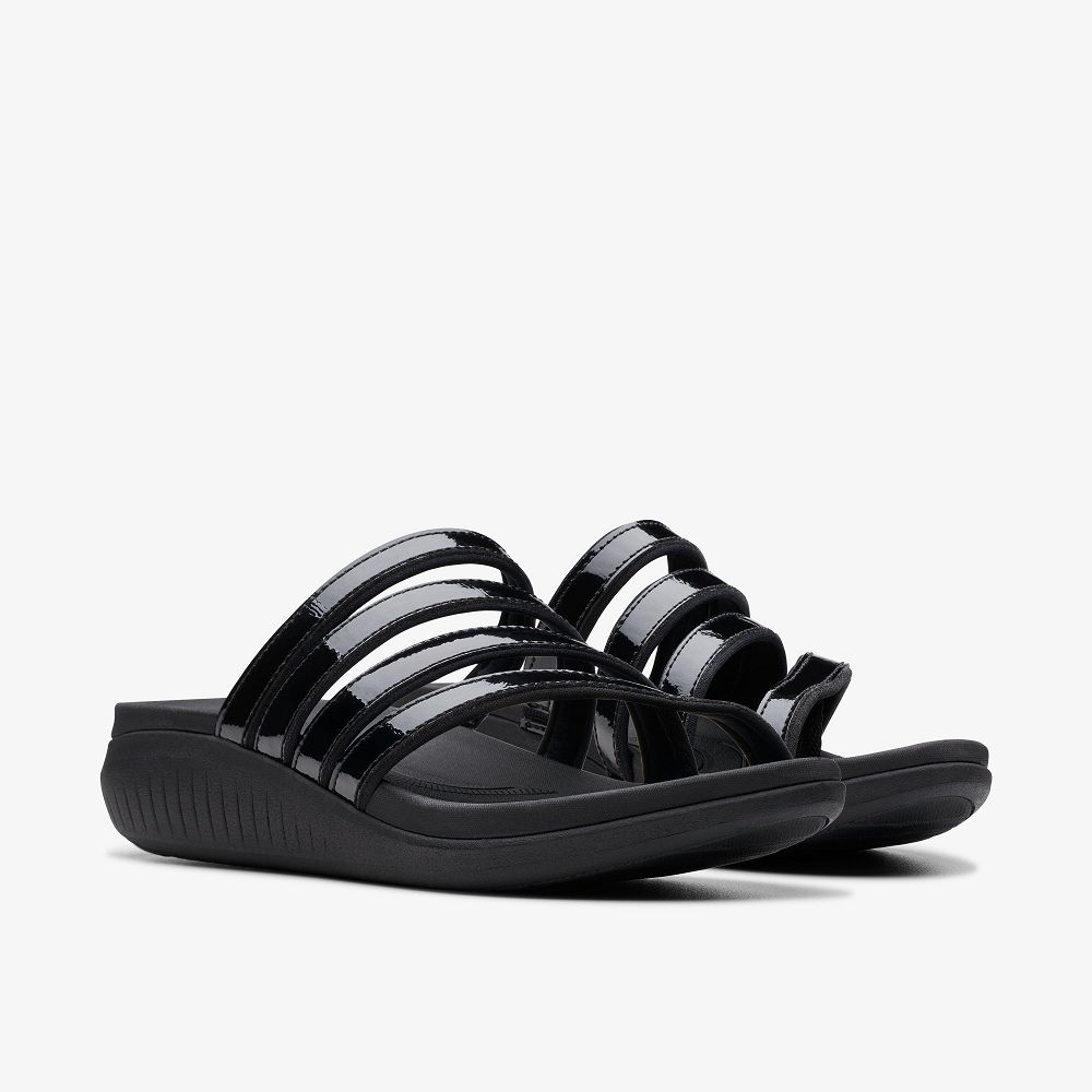 Black Patent Clarks Glide Hi Iris Women Sandals | 1349TYVQH