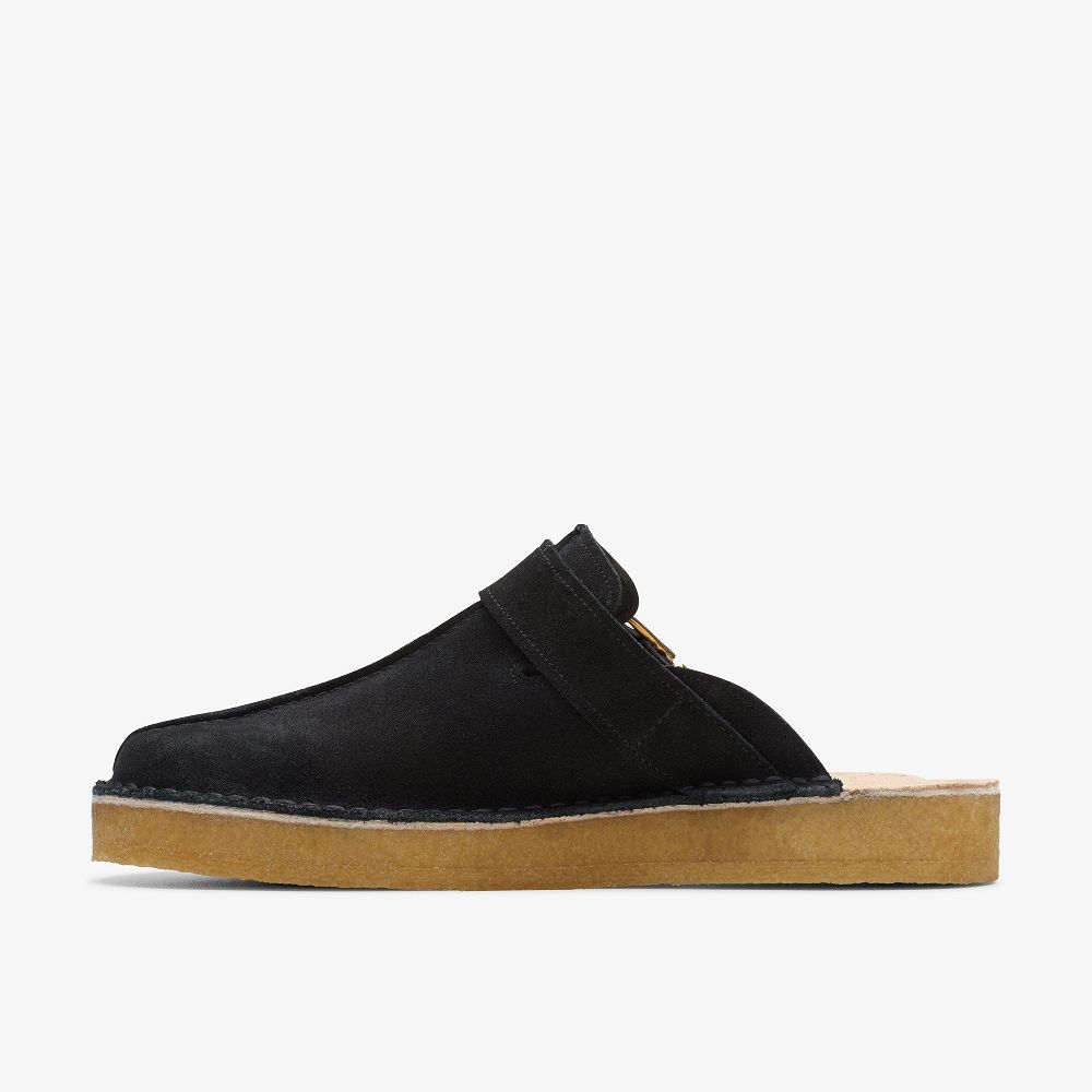 Black Suede Clarks Trek Men Mules | 8392MWTFS