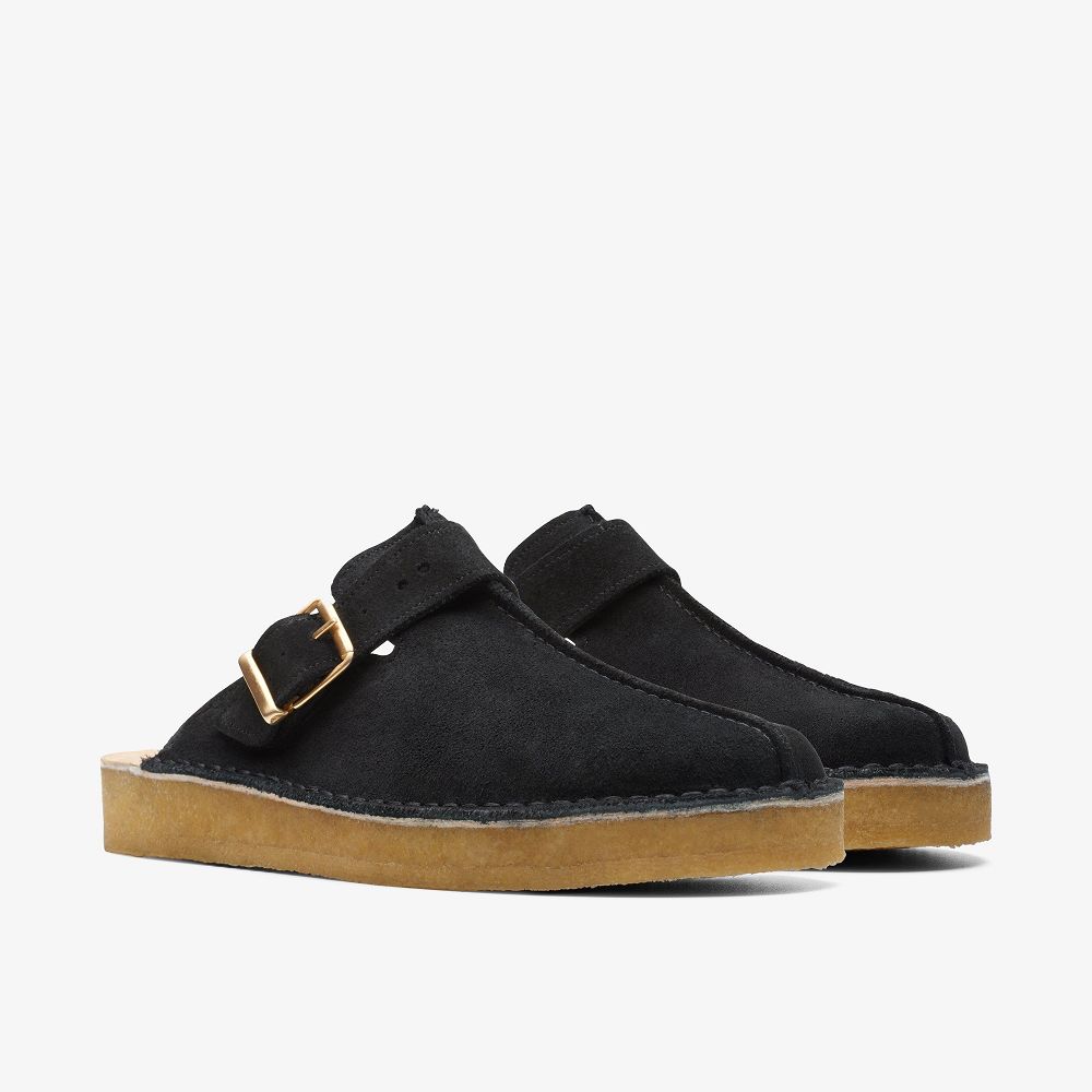 Black Suede Clarks Trek Men Mules | 8392MWTFS