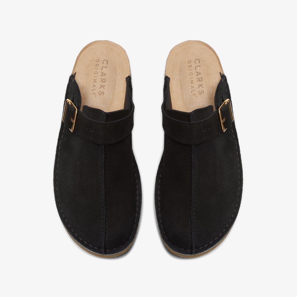 Black Suede Clarks Trek Men Mules | 8392MWTFS