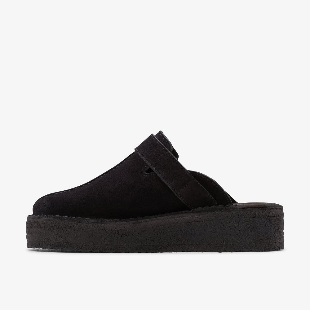 Black Suede Clarks Trek Wedge Women Mules | 0185VBITO