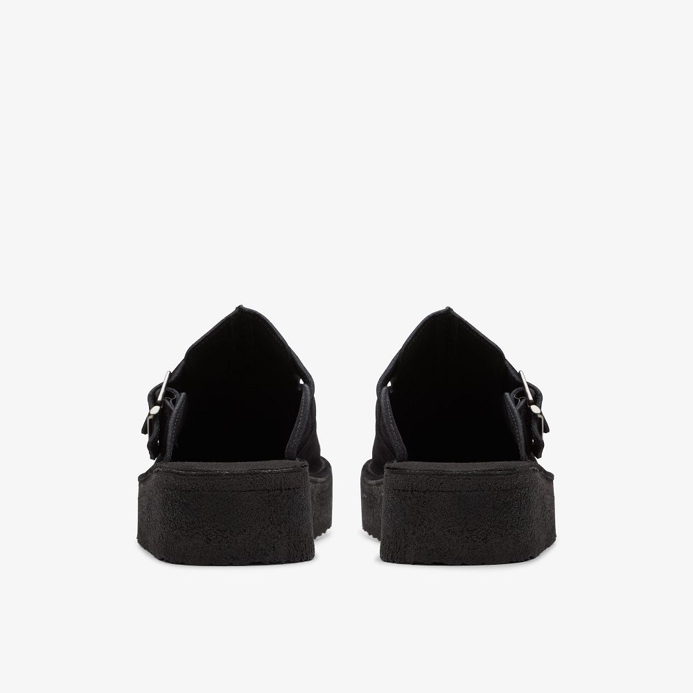 Black Suede Clarks Trek Wedge Women Mules | 0185VBITO