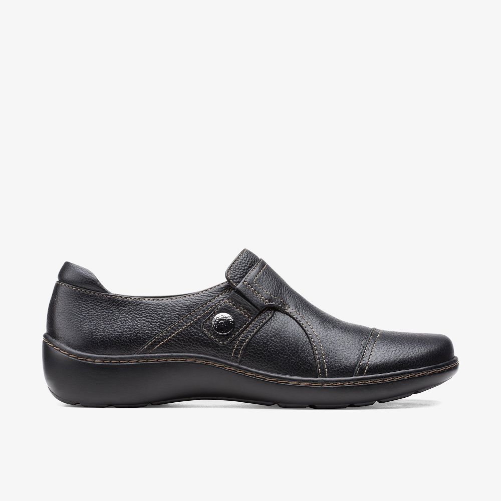 Black Tumbled Clarks Cora Poppy Women Slip-Ons | 7402RJAES