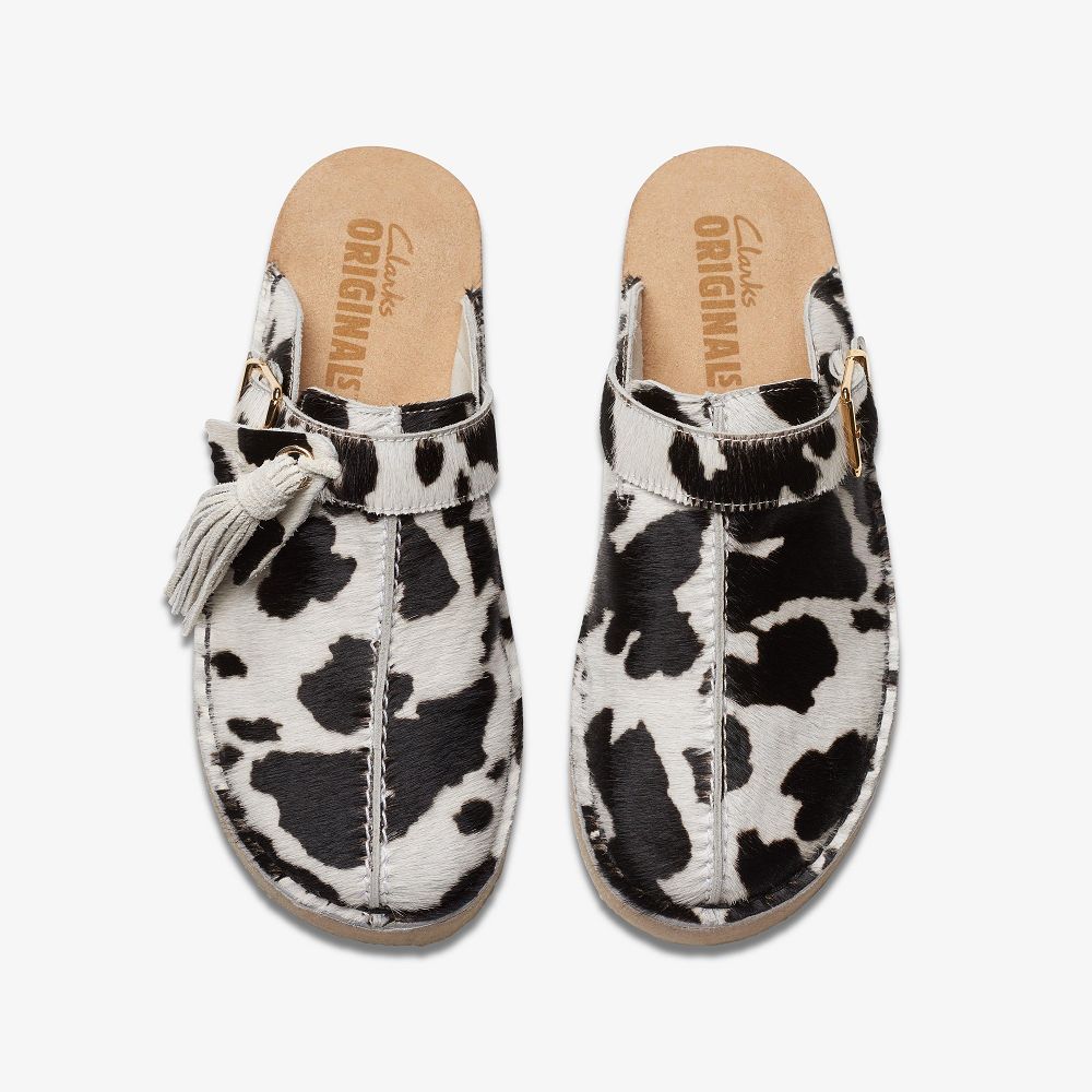 Black White Clarks Trek Women Mules | 4369YTOZS