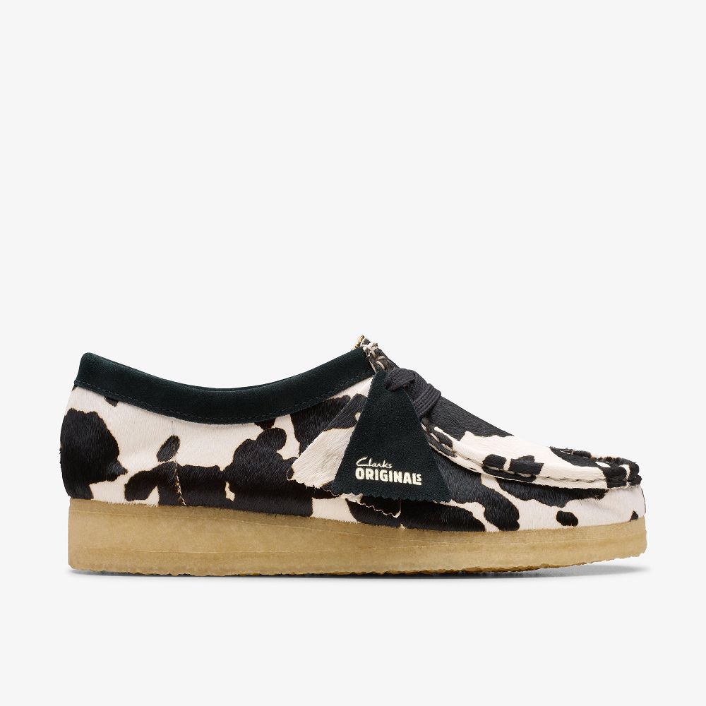 Black White Clarks Wallabee Women Loafers | 3802ZXTQU