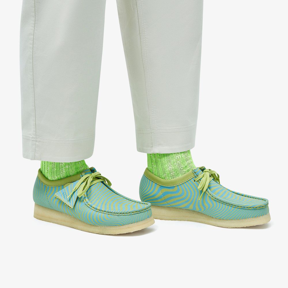 Blue/Lime Print Clarks Wallabee Men Loafers | 5870OIYMT