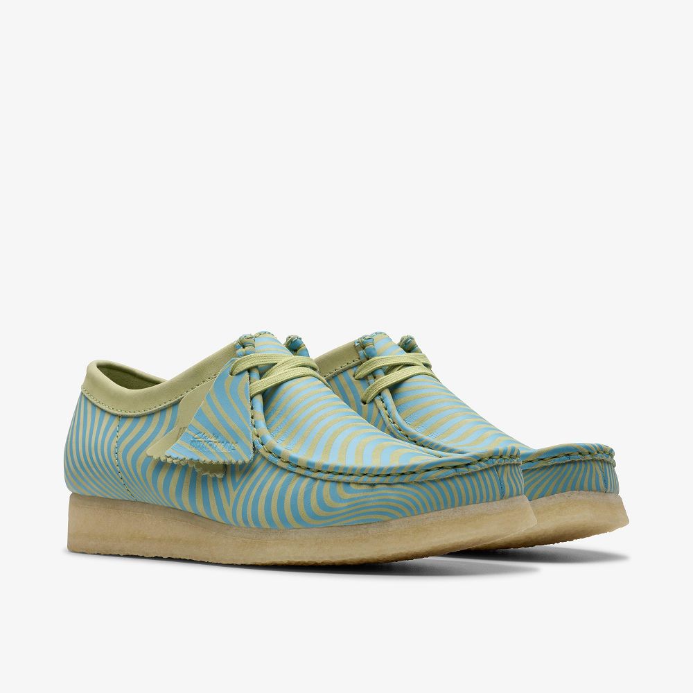 Blue/Lime Print Clarks Wallabee Men Loafers | 5870OIYMT